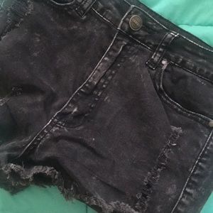 High waisted black denim shorts